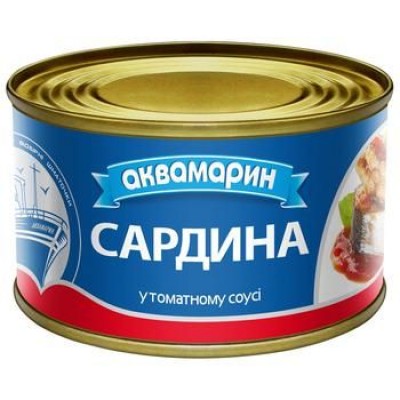 'Аквамарин' Сардина обсмежена в томатному соусі 230 ГРАМ 1/36шт KVI