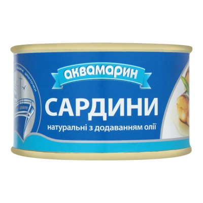 'Аквамарин' Сардина   натур. з додаванням олії 230 ГРАМ 1/36шт KVI #